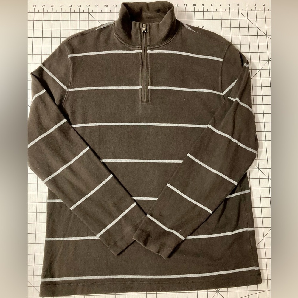 Banana Republic Men’s Size Large Brown/Grey Striped 1/4 Zip Sweater